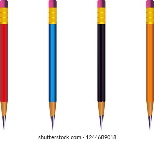 Colored pencils set. Vector set of four lead pencils on white background. Vector illustration