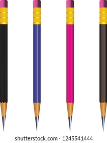 Colored pencils set. Vector set of four lead pencils on white background. Vector illustration