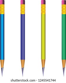 Colored pencils set. Vector set of four lead pencils on white background. Vector illustration