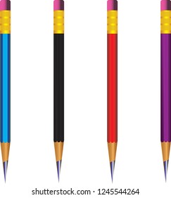 Colored pencils set. Vector set of four lead pencils on white background. Vector illustration