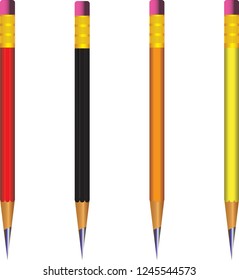 Colored pencils set. Vector set of four lead pencils on white background. Vector illustration