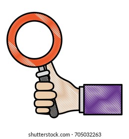 colored pencils silhouette of hand holding magnifying glass vector illustration