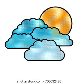 colored pencils silhouette with set of clouds and sun vector illustration