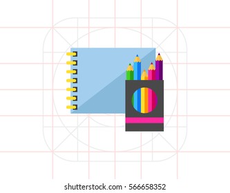 Colored Pencils and Sketchbook Icon