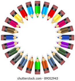 Colored pencils sorted in circle