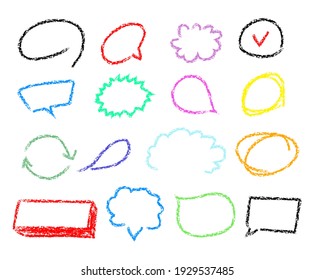 colored pencils of speech balloons and shapes illustration set. line, sketch, pointer, sign, highlight, marker symbol Vector drawing. Hand drawn style.