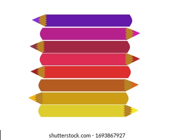 Colored pencils stacked next to each other. The warm colors of crayons. Drawing. Vector. Illustrations.