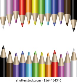 colored pencils template, wooden crayons, vector illustration 
