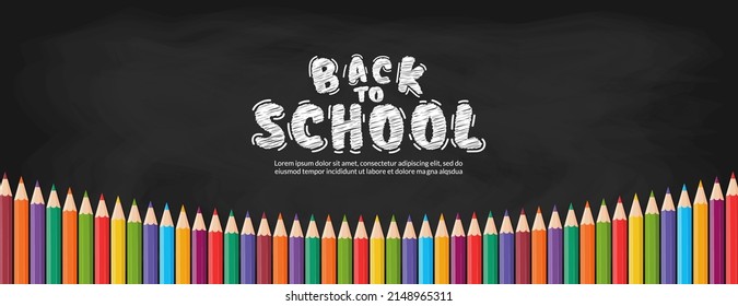 Colored pencils vector design banner, Back to school concept with colorful crayons background
