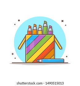 Colored Pencils Vector Icon Illustration.  Box of Color Marker for Drawing Kids. Colorful Crayon of Drawing Elements White Isolated. Flat Cartoon Style Suitable for Web Landing Page, Banner, Flyer