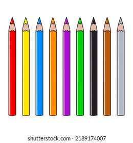 colored pencils vector illustration,isolated on white background,top view