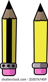 Colored pencils vector.  Pen for sketching and eraser pink.  School supplies