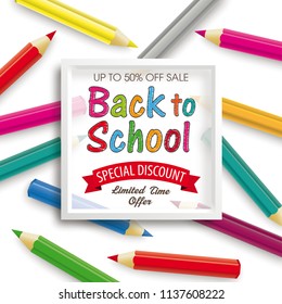 Colored pencils with white frame on the white background. Eps 10 vector file.