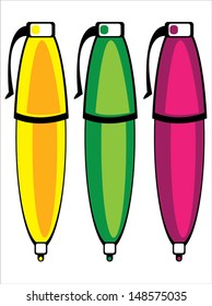 colored pens on white background