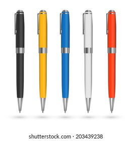 Colored pens vector set.