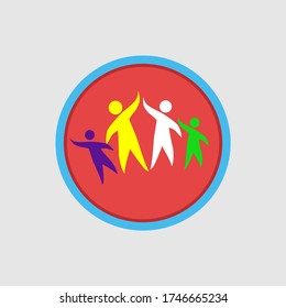 Colored people icon in the shape of a circle on a white background, vector illustration
