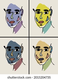Colored people's faces abstract illustrations
