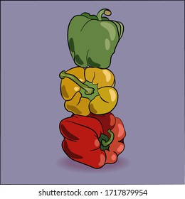 ein gefärbter Pfeffer, der bitter gefaltet ist.  buntes Gemüse.  grüngelbe und rote Paprika