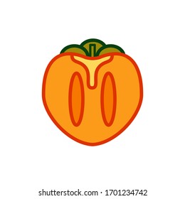 Colored persimmon, kaki fruit  icon isolated on white background. Simple flat element. Vector illustration.