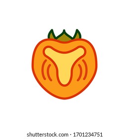 Colored persimmon, kaki fruit  icon isolated on white background. Simple flat element. Vector illustration.