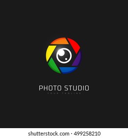 Colored photo studio logo template design. Vector illustration.