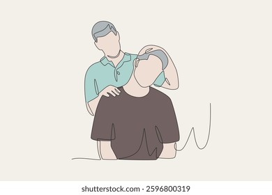 Colored physical therapy concept one-line drawing