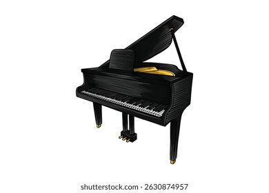 colored piano illustration in classical style