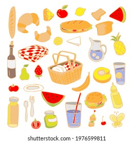 
colored picnic doodle set on the white background