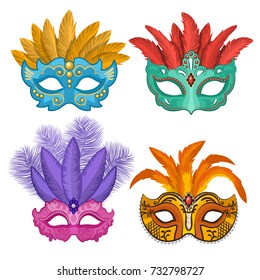 Masquerade Mask w/ Feathers Theater Costume Mardi Gras Mask 