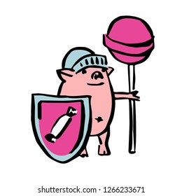 colored pig with candy and shield