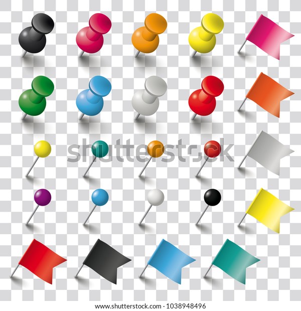 Colored pins, flags and tacks on the checked\
background. Eps 10 vector\
file.