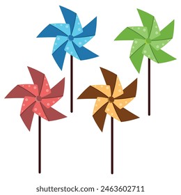 Colored pinwheel Multicolor toy paper windmill Pinwheel with blades of different colors Flat style