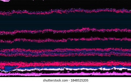 Colored pixel digital noise. Wallpaper glitch texture. Abstract background of wave distortions of spoiled old video recording. Vector illustration.