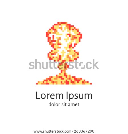 colored pixel explosion logotype. concept of creative icon, armageddon, apocalypse, explosive, doomsday. isolated on white background. pixelart style trendy modern brand design vector illustration
