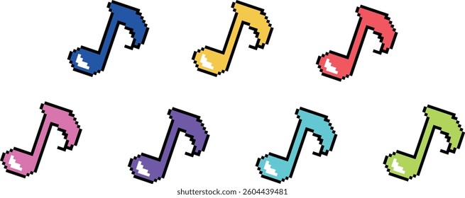 colored pixel music note icon set