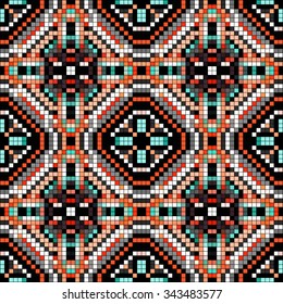 colored pixels in retro style tribal vintage seamless pattern