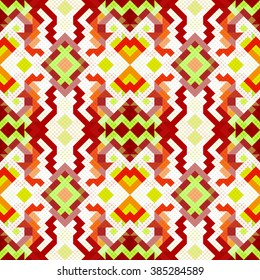 colored pixels in retro style tribal vintage seamless pattern