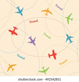 Colored planes kids background. Seamless pattern.