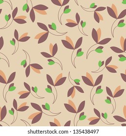 Colored  plant on a beige background. Seamless pattern.