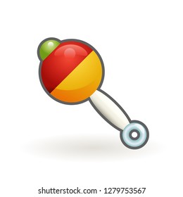 colored plastic baby rattle visual and auditory stimulation cartoon vector design illustration