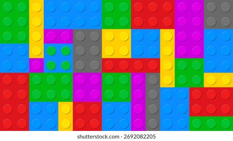 Placa de construção de plástico colorido com círculos pretos, papel de parede colorido círculo geométrico, fundo abstrato de design moderno sem costura, bloco de brinquedo plástico closeup, esferas redondas 3d abstratas