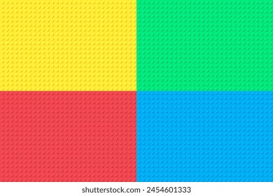 Colored plastic construction plates. Plastic toy blocks or bricks with circles combined into plate. Set of seamless constructor background. Vector illustration.