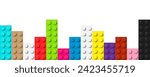 Colored plastic toy bricks on white background. Realistic vector bricks with free space for your text. Abstract banner