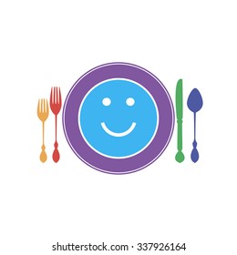 Colored plate,fork and knife vector illustration