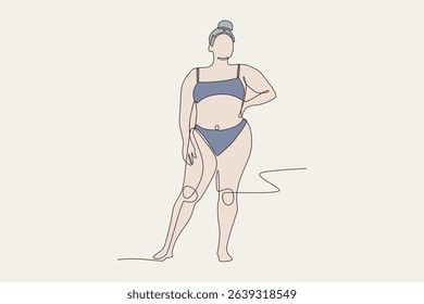 Colored plus size women concept one-line drawing