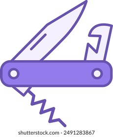 Colored Pocket Knife Icon. Vector Icon of Tourist Knife. Camping Concept