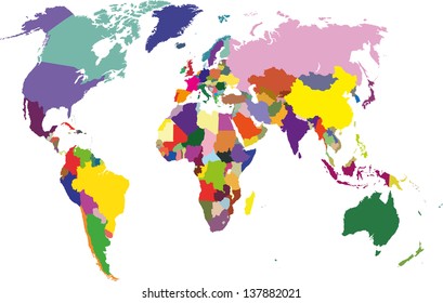 Colored political vector world map