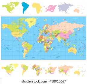 Colored Political World Map Continnets Stock Vector (Royalty Free) 438915667