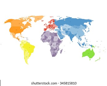 Colored political world map. Map World. World map. World vector map. Map vector. Map of World. Political map. Countries. States. Continents. Vector World map. Vector map of World.