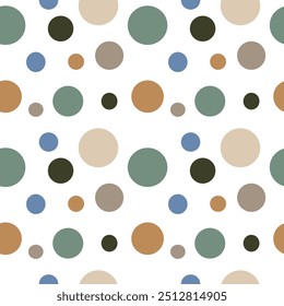 Colored polka dot pattern in pastel shades. Falling confetti on white background . Multicolored confetti festive seamless pattern. Vector illustration